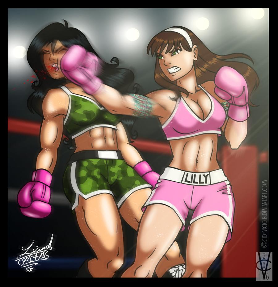 Lesbian female wrestler cartoon