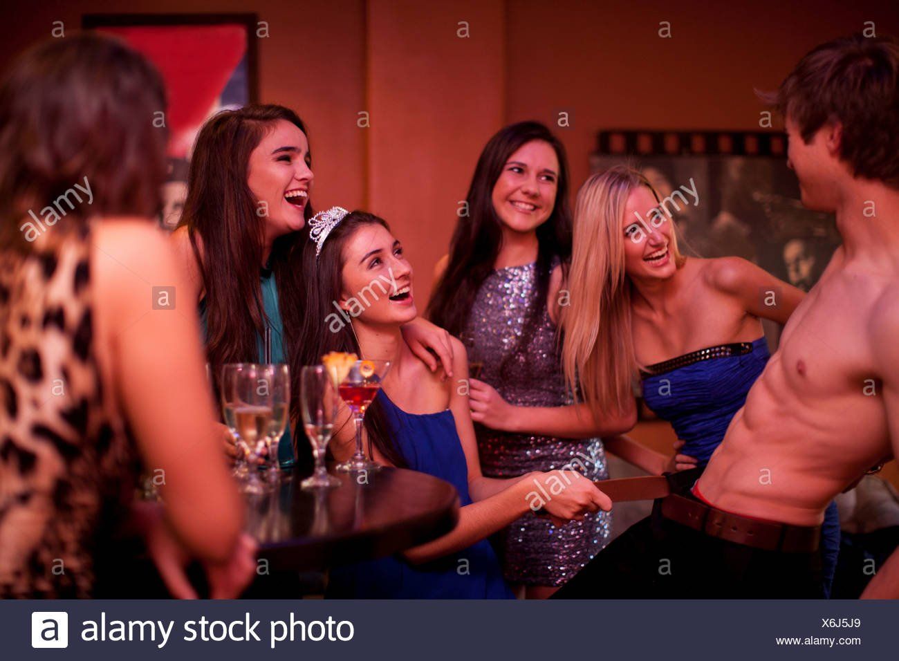 Women hen party male stripper